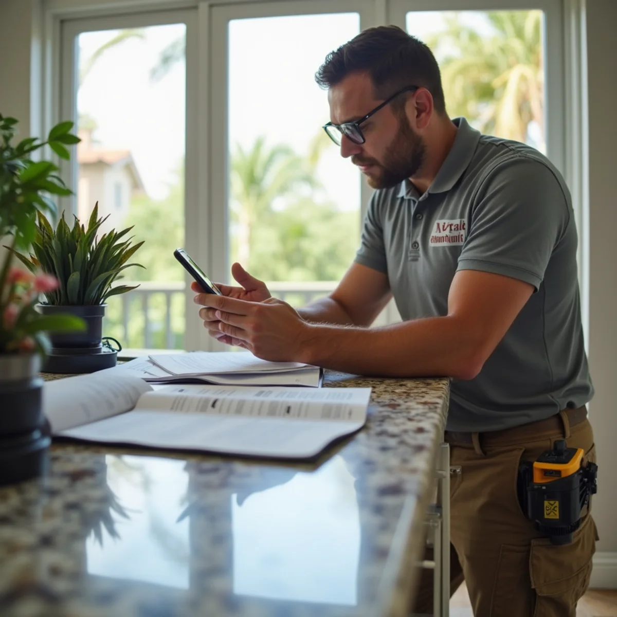 Homeowner photographing water damage to document a Florida insurance claim in Fort Lauderdale