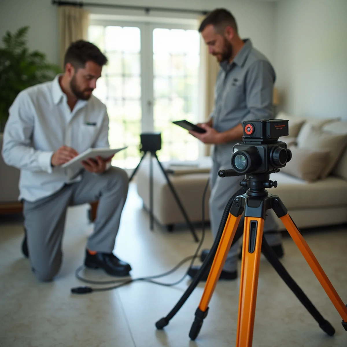 Inspector taking an air sample to test for mold in a Miami home