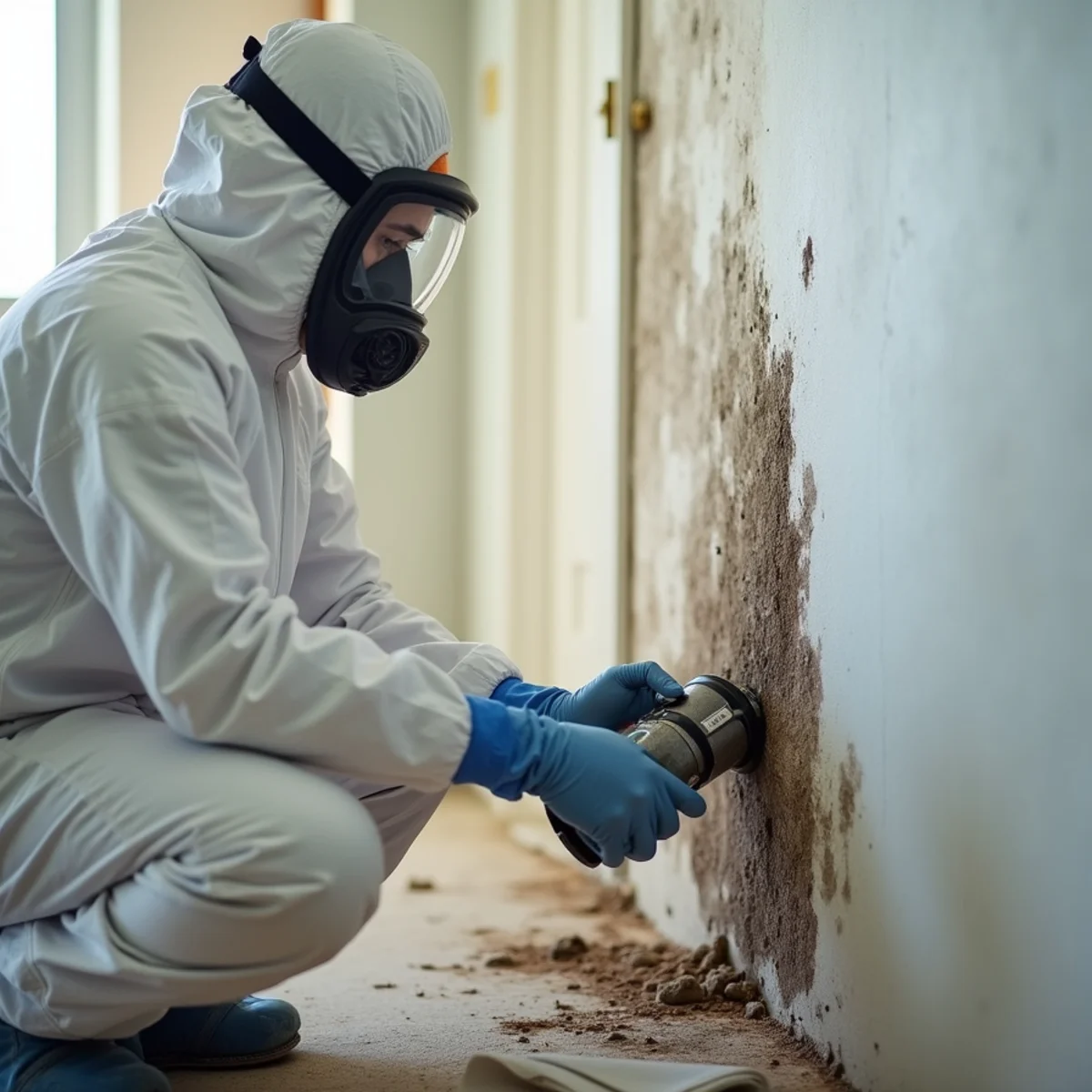 Mold remediation containment barrier and air scrubber set up in a Miami home