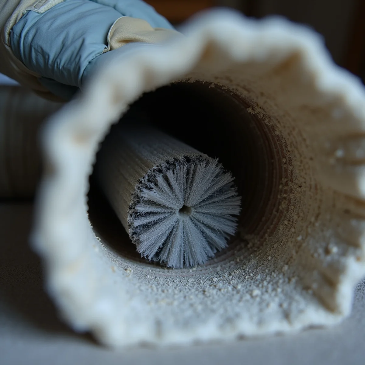 Technician cleaning HVAC air ducts to remove odor and mold in a Miami home