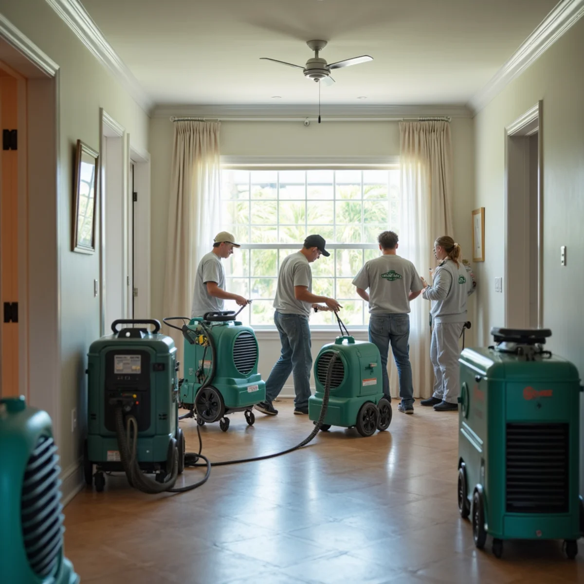 Ultra Mold technicians performing water damage restoration services in Miami, FL