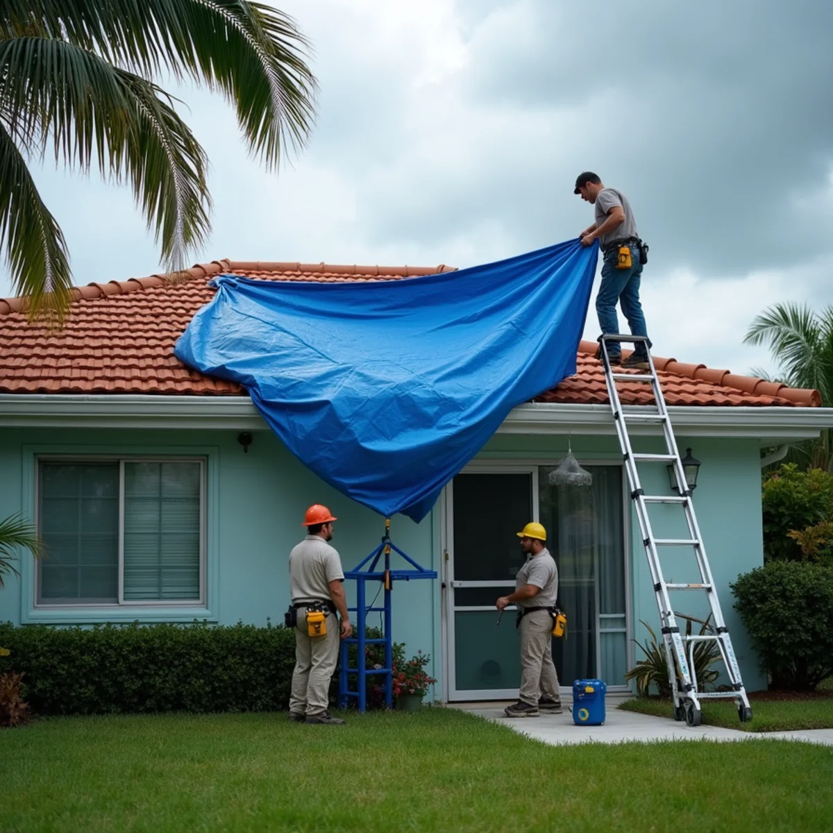 Ultra Mold crew responding to storm and hurricane water damage in a Miami home